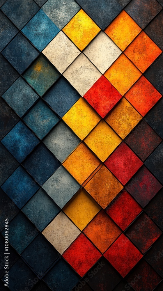 Fototapeta premium Abstract geometric pattern with colorful textured tiles.