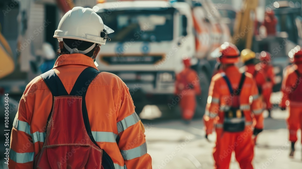 Obraz premium Group of Construction Workers at a Busy Worksite