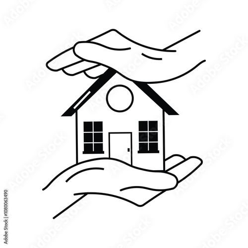 Hands protecting a house, symbolizing property protection