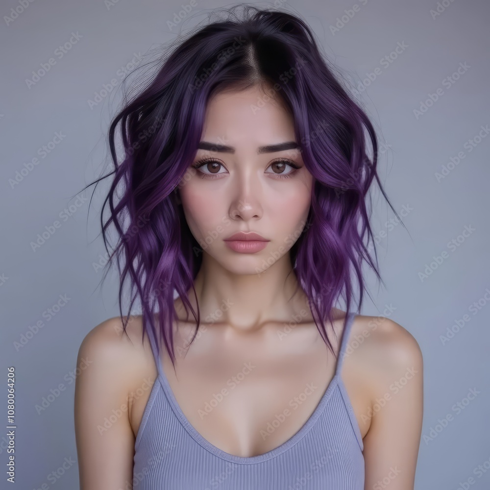arafed woman with purple hair and a tank top posing for a picture arafed woman with purple hair and a tank top posing for a picture