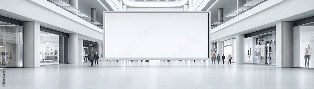 Advertising mockup template of a standing poster in a shopping center with passing shoppers, perfect for promotional materials Advertising mockup template of a standing poster in a shopping center with passing shoppers, perfect for promotional materials