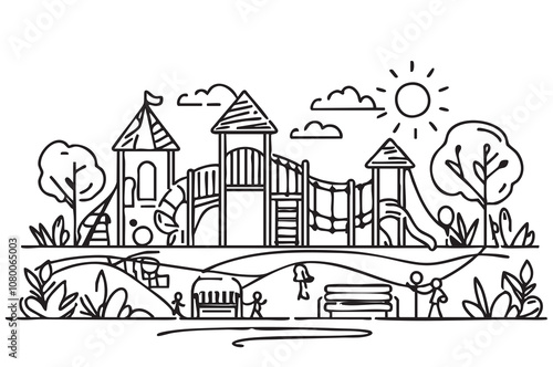 Children's playground , line sketch