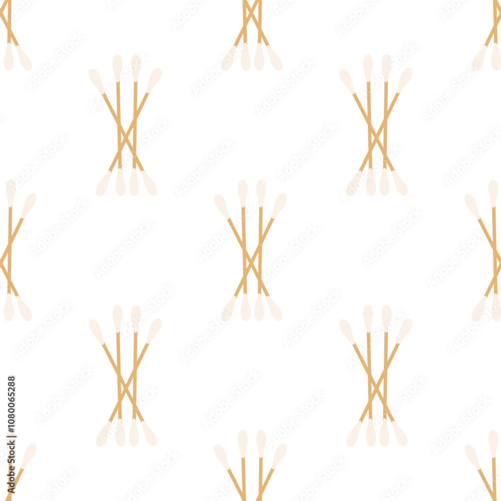 Fototapeta premium Cotton buds on a wooden base. Seamless pattern. Eco-friendly plastic-free lifestyle