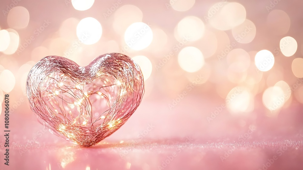 Bokeh-filled heart-shaped lights on a soft pink background Bokeh-filled heart-shaped lights on a soft pink background