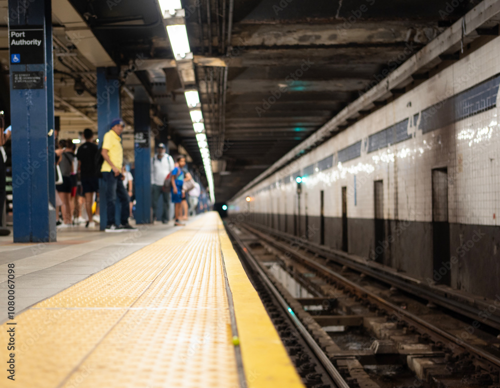 Waiting for the subway train at port authority station in new york city Waiting for the subway train at port authority station in new york city