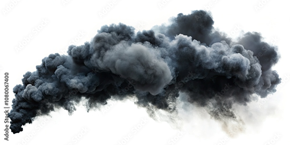 An isolated black smoke cloud on a white background illustrates abstract concepts. This dramatic imagery captures creative photography and artistic expression, emphasizing nature's fury in minimalism. An isolated black smoke cloud on a white background illustrates abstract concepts. This dramatic imagery captures creative photography and artistic expression, emphasizing nature's fury in minimalism.