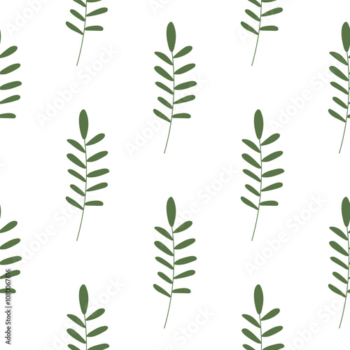 Plant seamless pattern with hand-drawn twigs with leaves. Doodle illustration