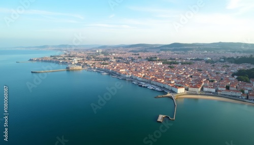  Vibrant coastal cityscape under a clear sky