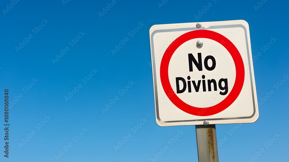 Swimming pool warning sign placed near the edge of a pool, emphasizing safety and caution for swimmers, ensuring a secure aquatic environment. Swimming pool warning sign placed near the edge of a pool, emphasizing safety and caution for swimmers, ensuring a secure aquatic environment.
