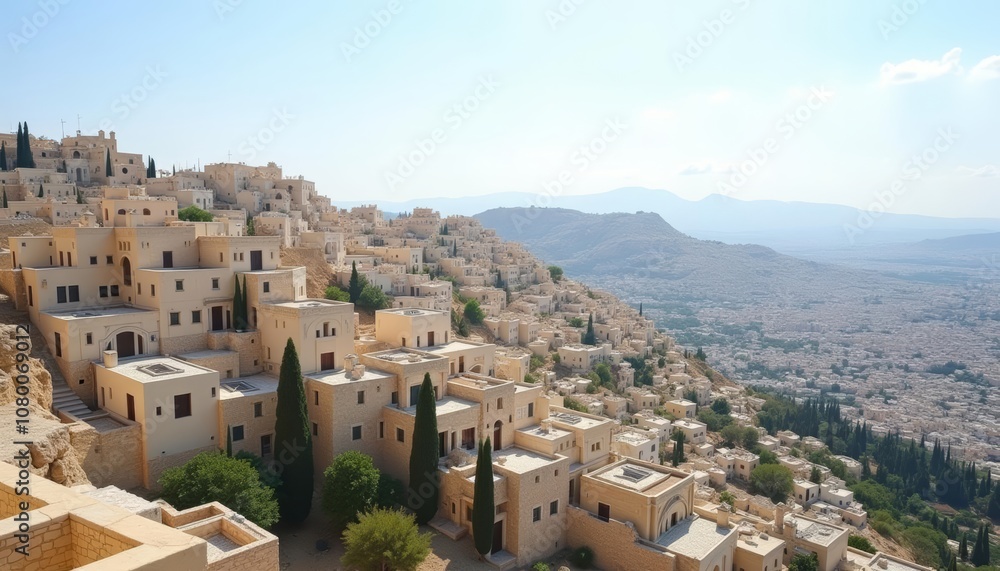 Aerial view of a historic hillside village Aerial view of a historic hillside village