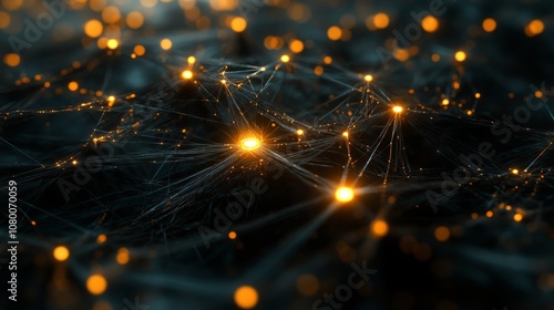 A 3D illustration of a cryptocurrency network, with interconnected nodes glowing brightly, blokchain photo