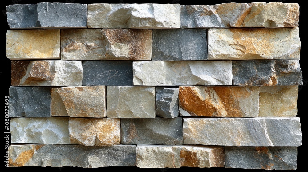 A textured stone wall with various colors and shapes of stones. A textured stone wall with various colors and shapes of stones.