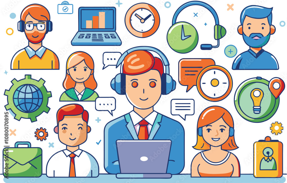 Call center and customer service icon set. Full Vector illustration Outline Style Icons. Call center and customer service icon set. Full Vector illustration Outline Style Icons.