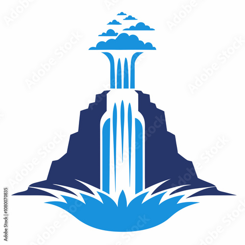 Cascading waterfall silhouette vector illustration on white background