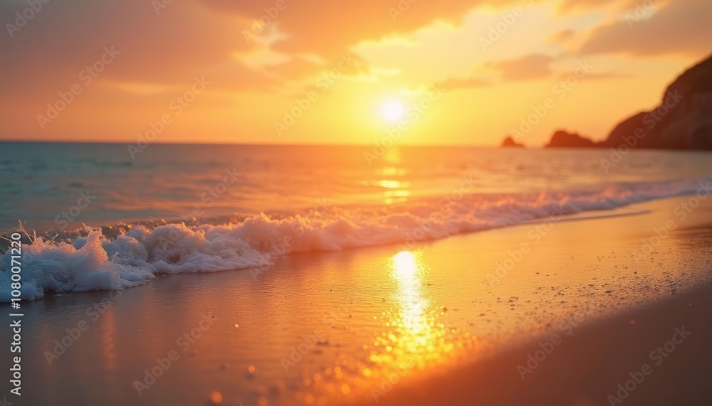 Obraz premium Sunsets golden glow meets the oceans embrace