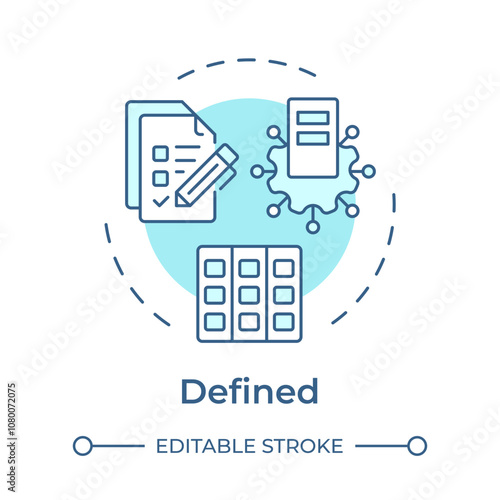 Defined stage soft blue concept icon. Data governance maturity model. Standardized processes and guidelines. Round shape line illustration. Abstract idea. Graphic design. Easy to use in article