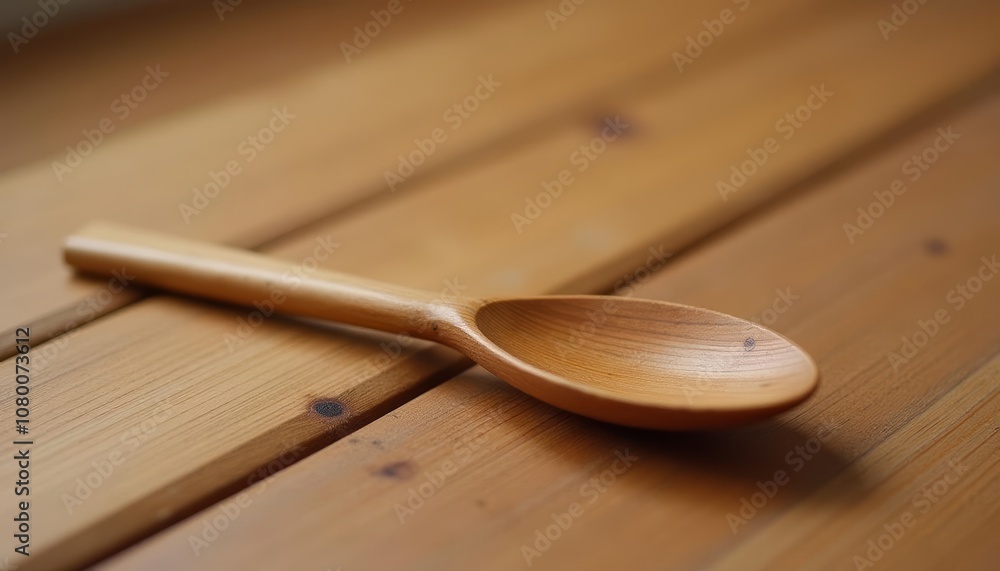 Natural Wooden Spoon on Wooden Table Natural Wooden Spoon on Wooden Table