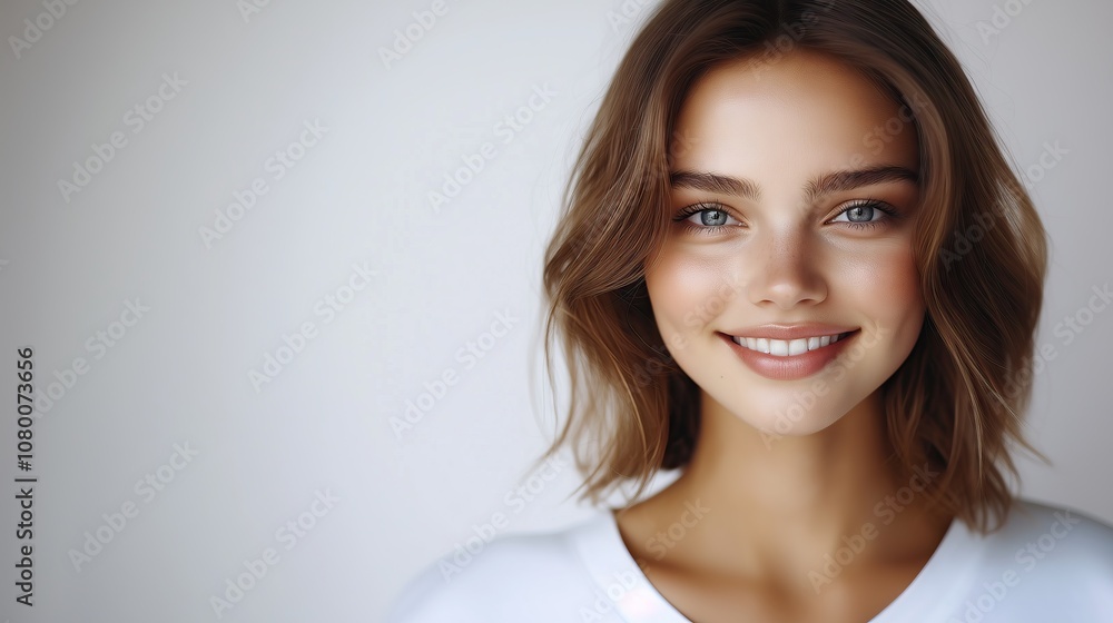 Portrait of a young woman looking at the camera, she is smiling and happy. Portrait of a young woman looking at the camera, she is smiling and happy.