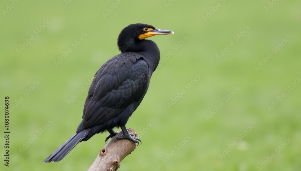 Fototapeta premium Elegance in nature A black bird with a striking yellow beak