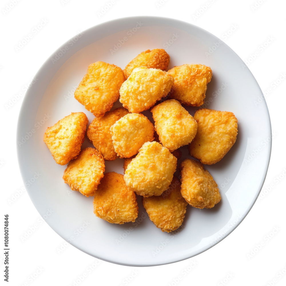 Crispy Golden Chicken Nuggets on White Plate, Perfect Finger Food or Snack Idea PNG Icon on transparent background Crispy Golden Chicken Nuggets on White Plate, Perfect Finger Food or Snack Idea PNG Icon on transparent background