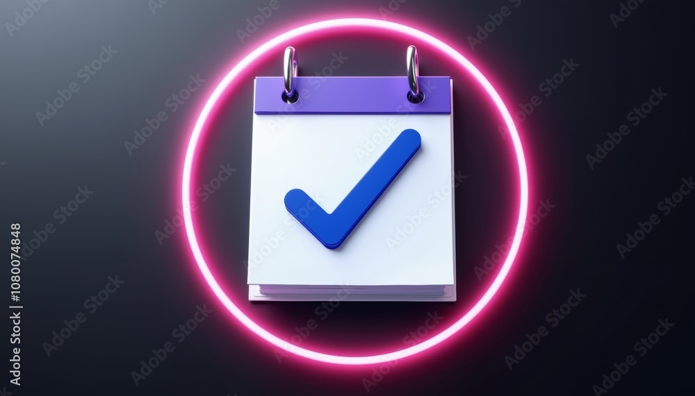 Elegant Calendar Page with Blue Checkmark and Purple Accent Design. Elegant Calendar Page with Blue Checkmark and Purple Accent Design.