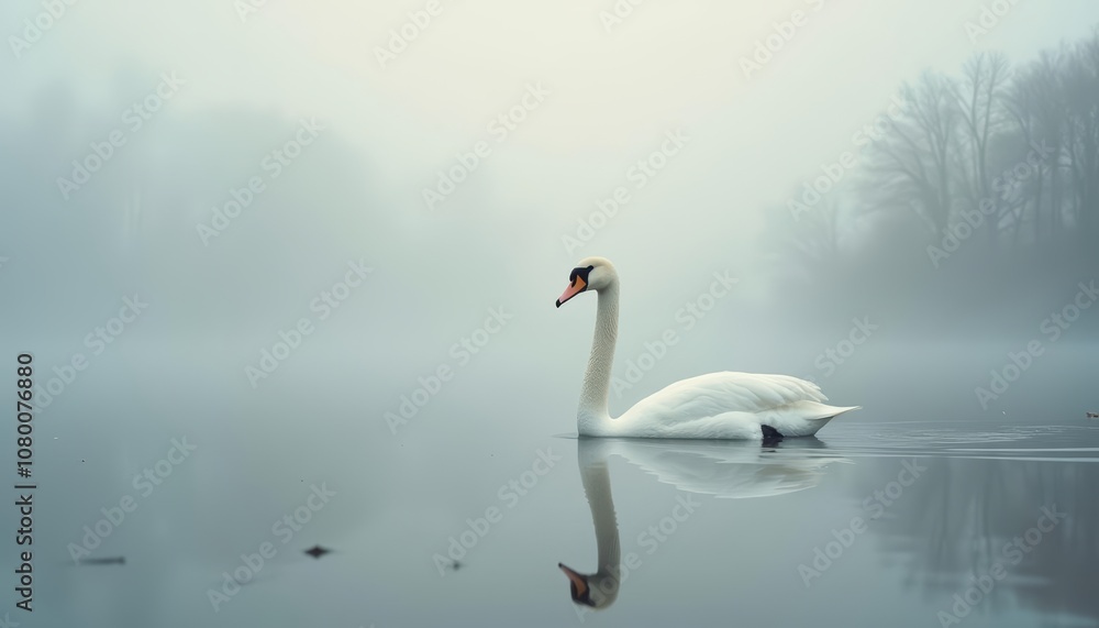 Fototapeta premium Elegance in solitude A swans serene moment