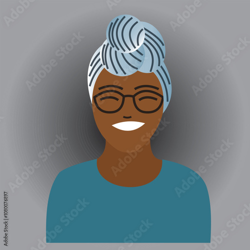 Vector illustration design of a brown woman with a circular headband pattern.