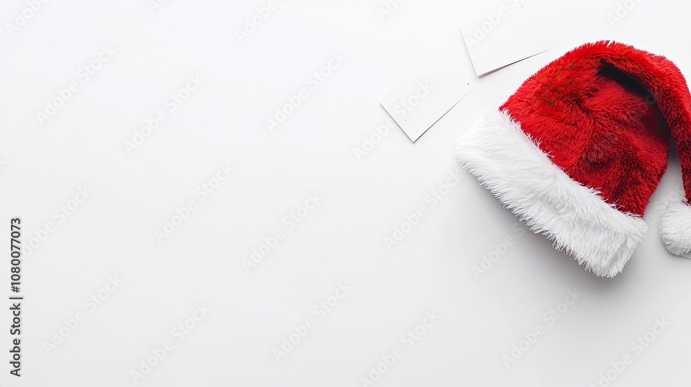 Santa Hat with Blank Cards on White Background Santa Hat with Blank Cards on White Background