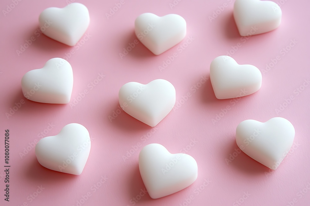 Floating white hearts on a pale pink background with soft gradients. Floating white hearts on a pale pink background with soft gradients.