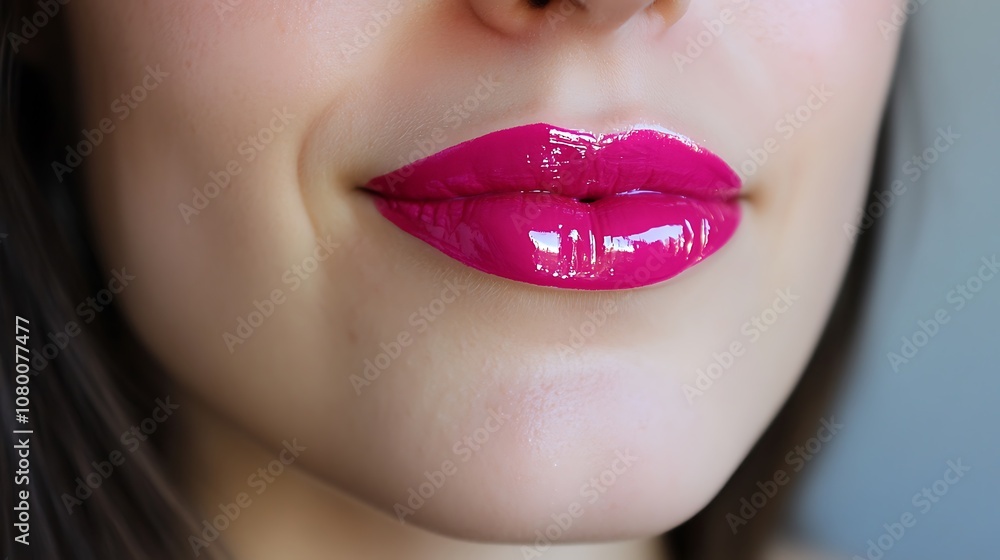 Obraz premium Bright magenta lips with glossy shine and a vibrant color