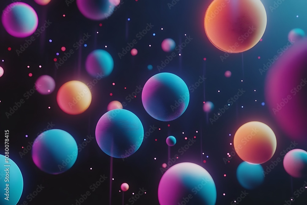 Floating neon colored spheres in space Floating neon colored spheres in space
