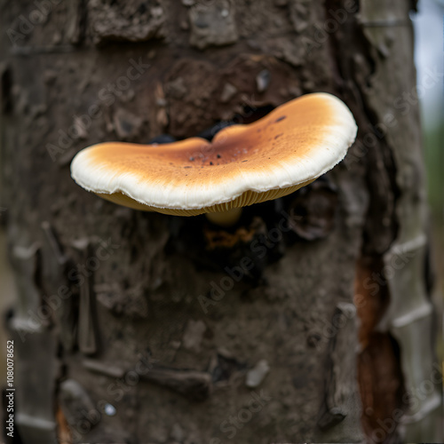 mushroom; outgrowth on the trunk of a tree, a texture of a birch bark photo