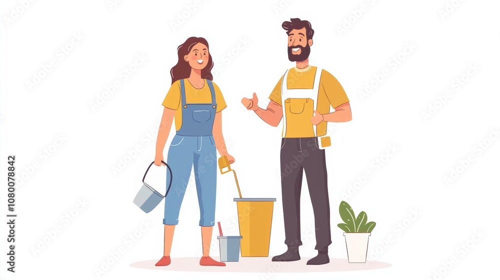 Young family couple doing renovations at home. Young family couple doing renovations at home.