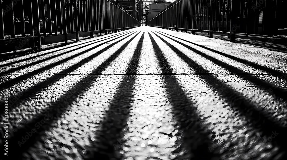 Fototapeta premium Exploring the Intricate Dance of Light and Shadow Through Striking Patterns on a Pathway