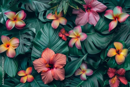 Wallpaper Mural Vibrant Tropical Floral Garden with Vibrant Hibiscus Flowers and Lush Foliage Torontodigital.ca