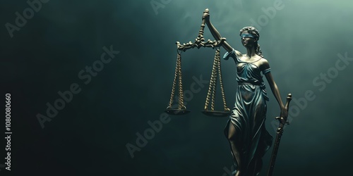 The renowned Symbol of Justice is represented by the Lady Justice Statue, prominently featuring Scales. This powerful image embodies ideals of authority, balance, and fairness within the legal system photo