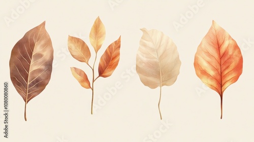 photorealistic minimalistic leaves clip art, soft gradients, gentle textures, earthy tones