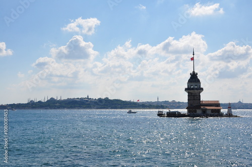 Maiden Tower and Istanbul Bosphorus view in Istanbul, Turkey. photo