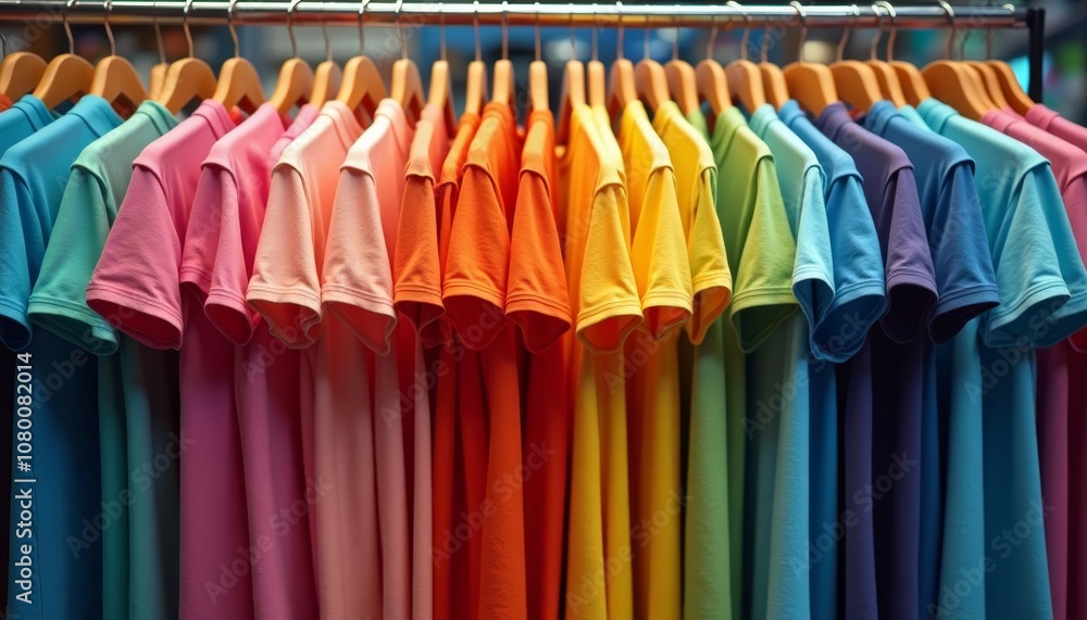 Vibrant rainbow tshirts on display Vibrant rainbow tshirts on display