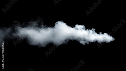 A beautifully shaped white smoke plume swirling in various directions, isolated against a solid black background