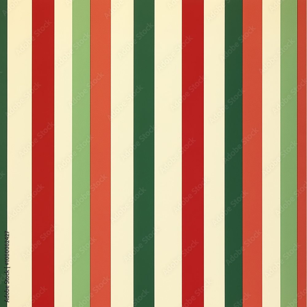 Bold abstract pattern of vibrant red, green, beige vertical stripes Bold abstract pattern of vibrant red, green, beige vertical stripes