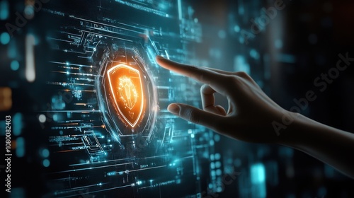 Wallpaper Mural Hand Interacting with Digital Shield on a Tech Interface Torontodigital.ca