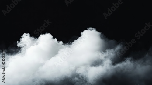 A bold and vibrant white cloud, hovering in a stark contrast to the black background