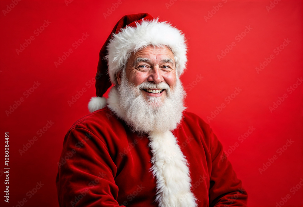 Naklejka premium Santa Claus with a joyful smile, perfect for holiday promotions and festive ads.