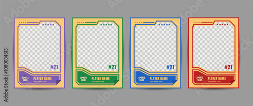Collection of player frames for sports card template, Yellow frames with different color borders