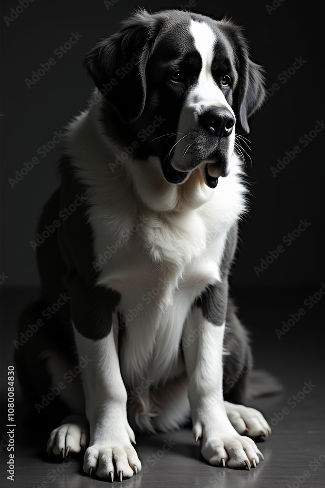 Stylish Black and White Portrait of a Saint Bernard Dog Stylish Black and White Portrait of a Saint Bernard Dog