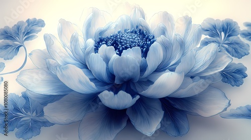 Traditional Chinese blue and white porcelain ink painting pattern poster background