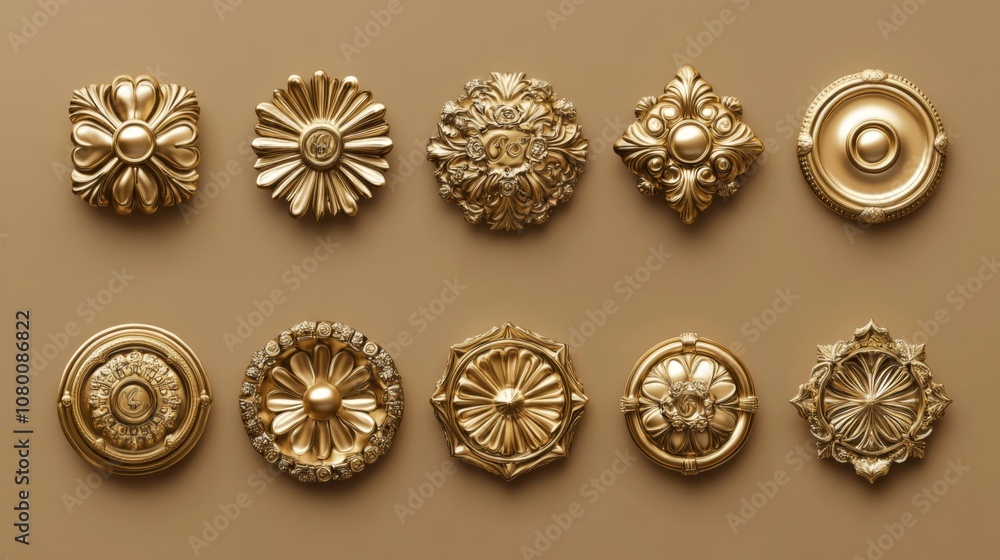 Gold Ornamental Rosettes: Decorative Architecture Design Gold Ornamental Rosettes: Decorative Architecture Design