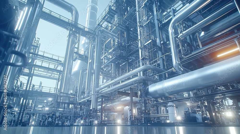 Operational overview of a chemical plant featuring visible flare gas recovery system in a high-tech industrial environment Operational overview of a chemical plant featuring visible flare gas recovery system in a high-tech industrial environment