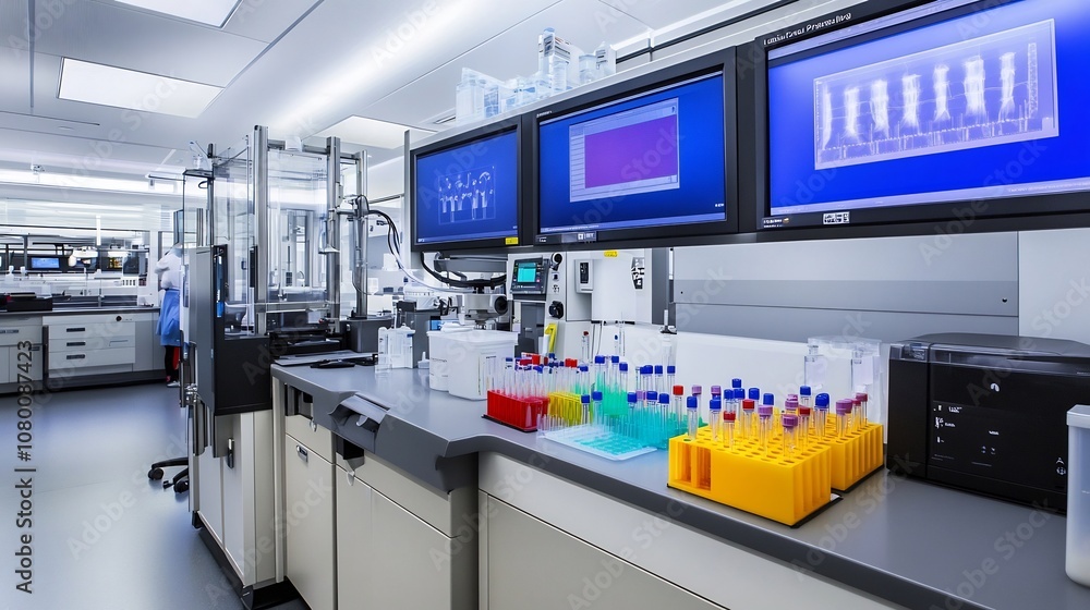 Pharmaceutical Lab Focused on Vaccine Development with Advanced Equipment and Organized Workflow Pharmaceutical Lab Focused on Vaccine Development with Advanced Equipment and Organized Workflow